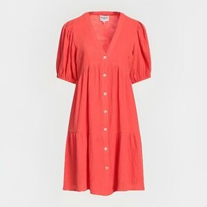 FRNCH Short Sleeve Tiered Mini Dress 100% Cotton Crinkle Beachy CORAL PINK Sz‎ M